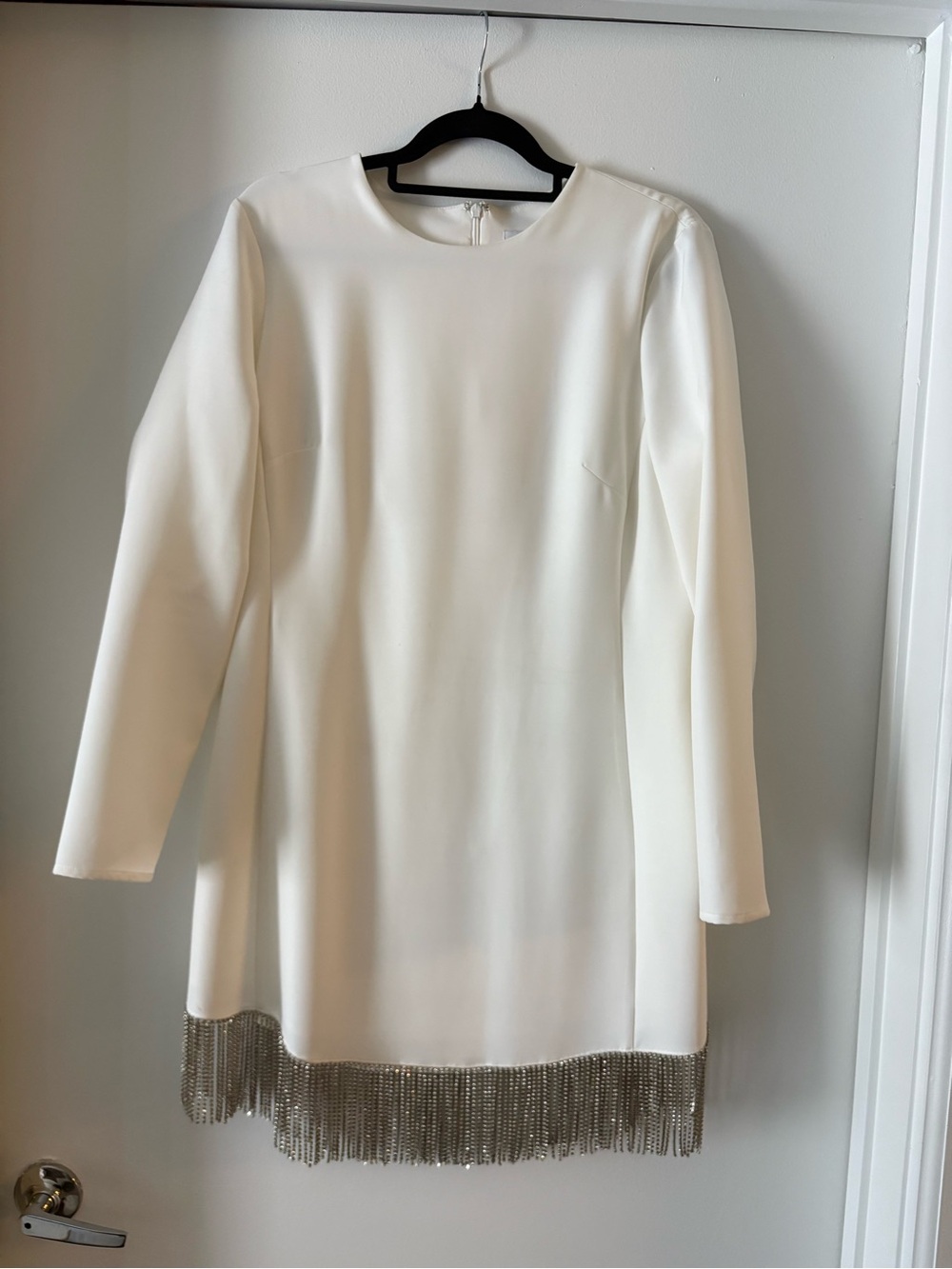 Gianni Bini White Long-Sleeve Mini Dress with Fringe Hem - Picture 2 of 3